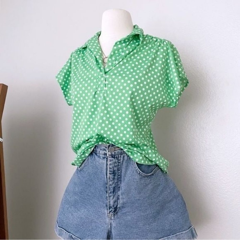 Vintage Green Polka Dot Top